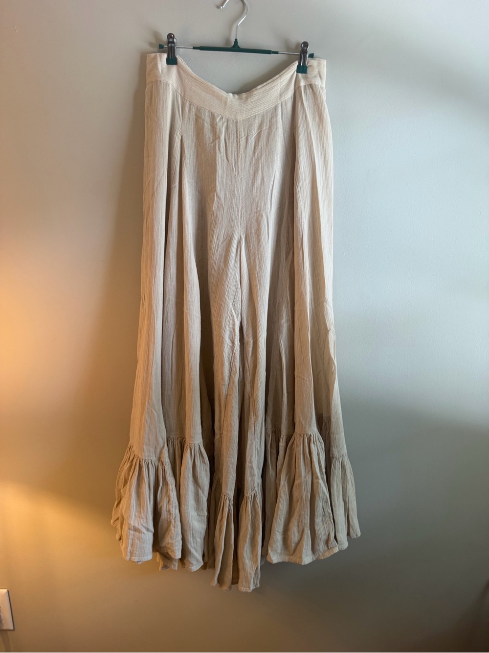 Free People Summer Kiss Godet Pants XL | Beige Gauze Wide Leg Boho Palazzo Pants